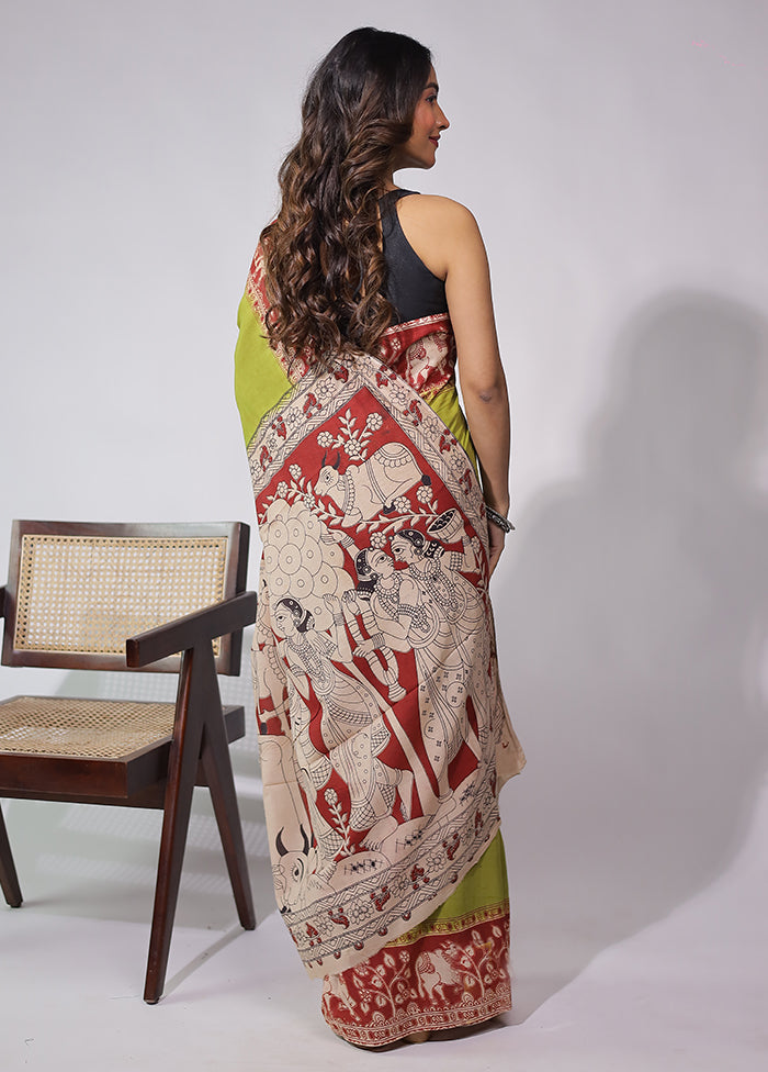 Green Cotton Saree With Blouse Piece