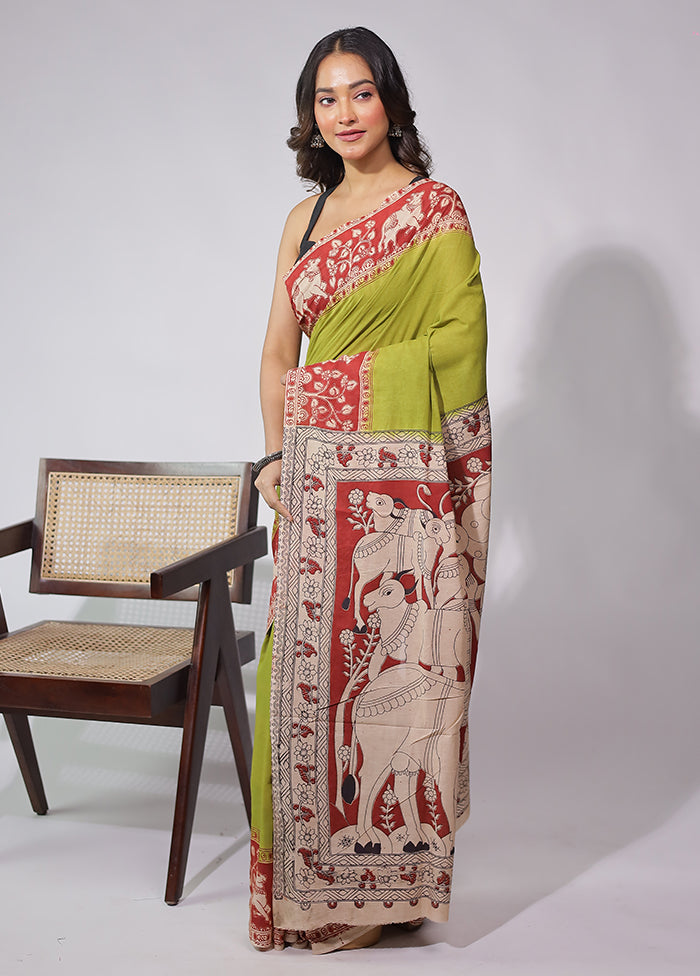 Green Cotton Saree With Blouse Piece