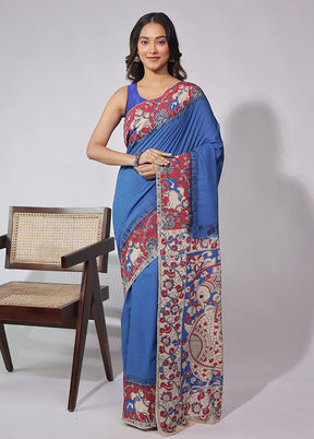 Blue Cotton Saree With Blouse Piece