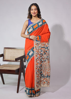 Orange Cotton Saree With Blouse Piece