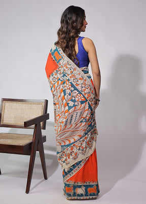Orange Cotton Saree With Blouse Piece
