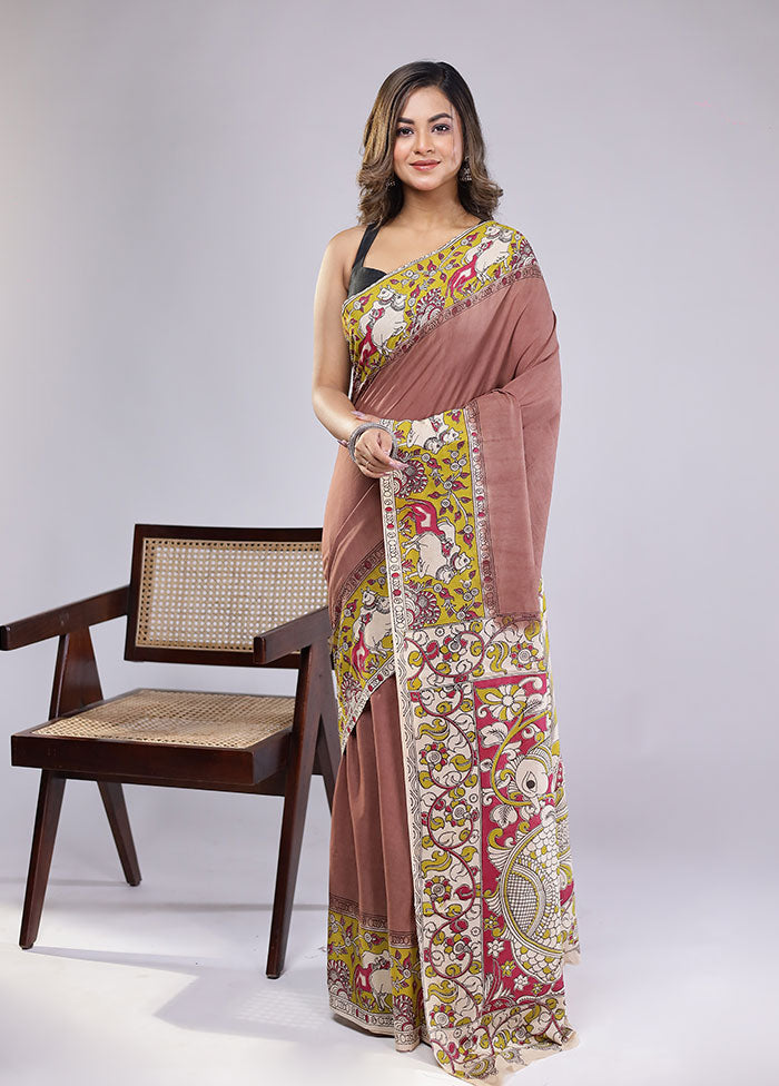 Brown Cotton Saree With Blouse Piece