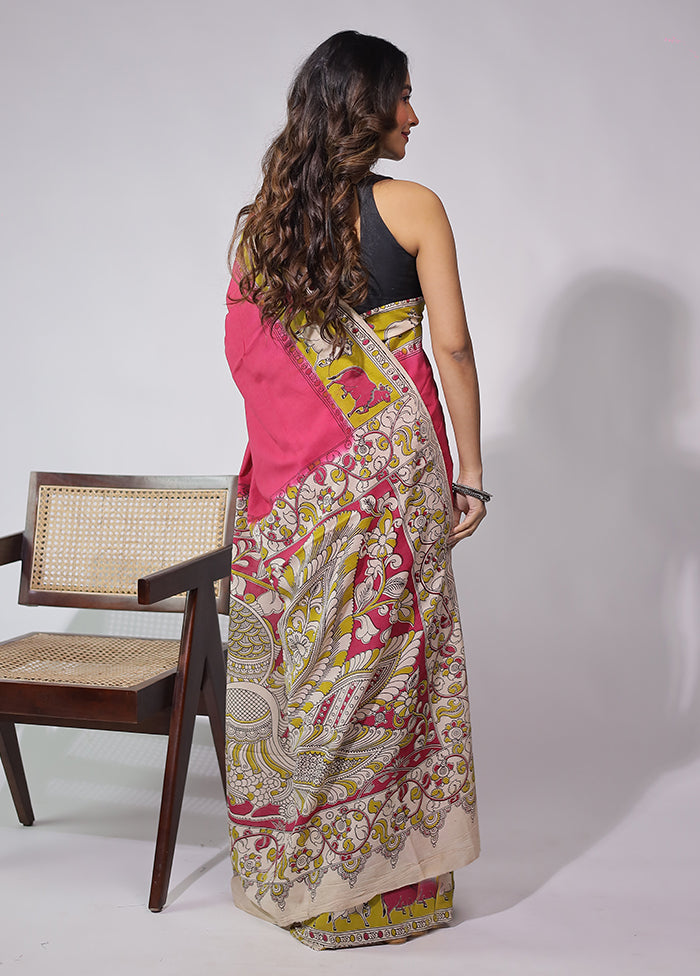 Pink Cotton Saree With Blouse Piece