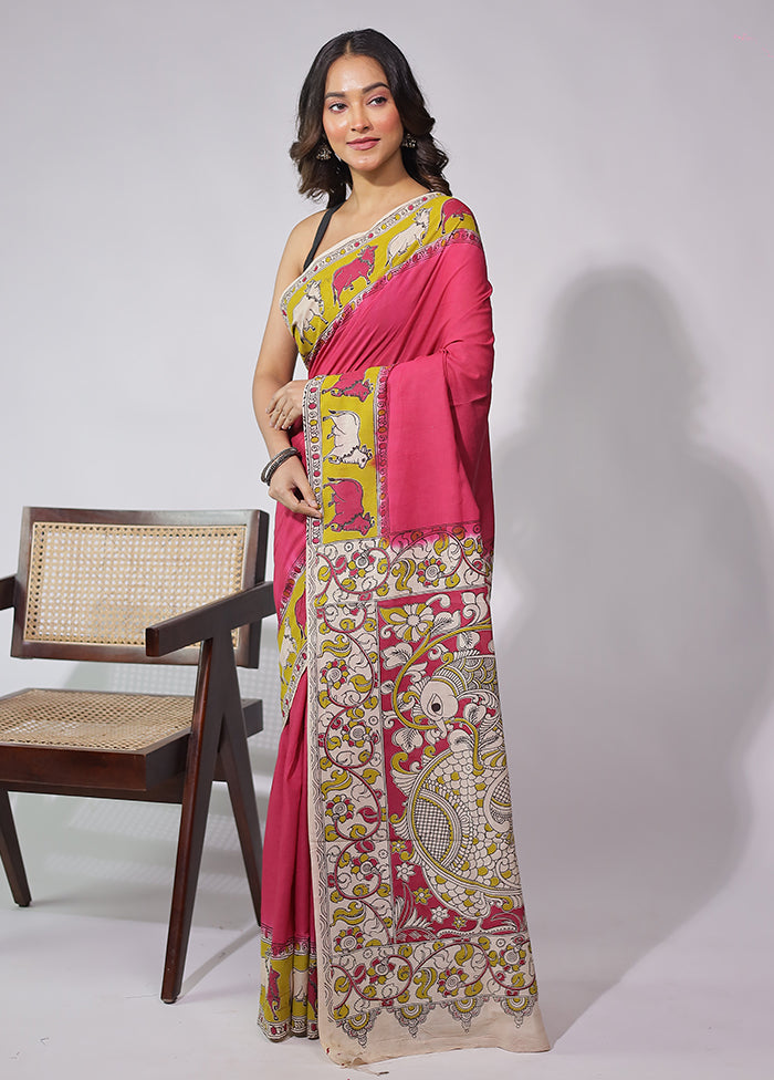 Pink Cotton Saree With Blouse Piece