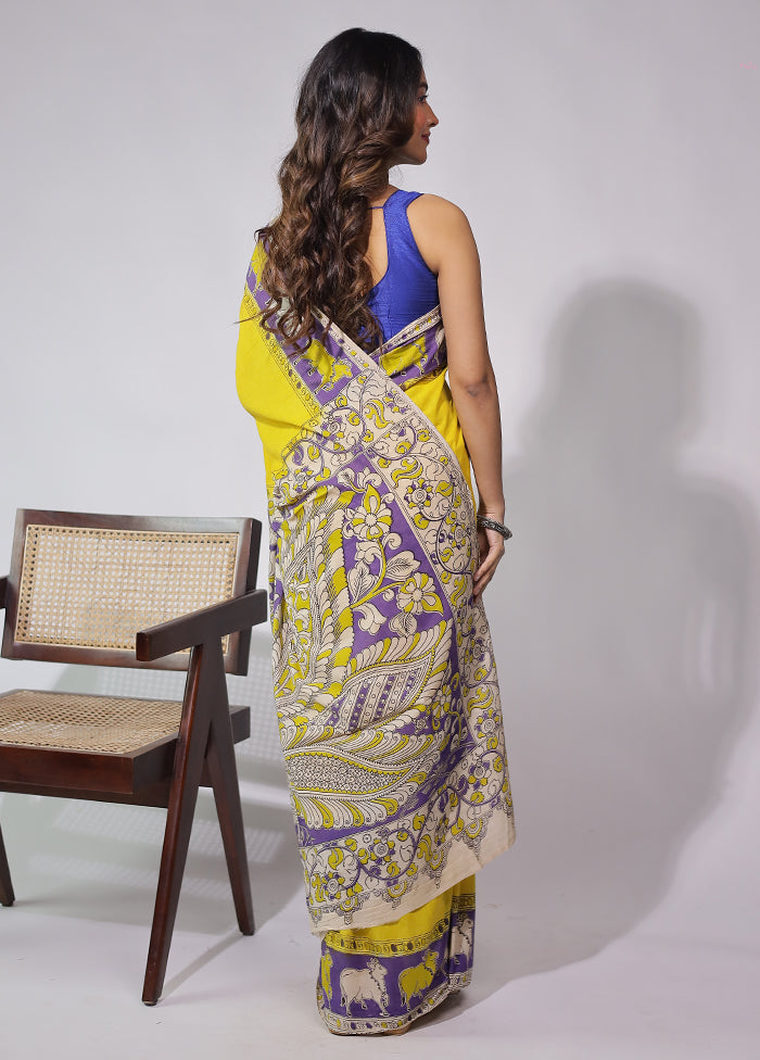 Yellow Cotton Saree With Blouse Piece