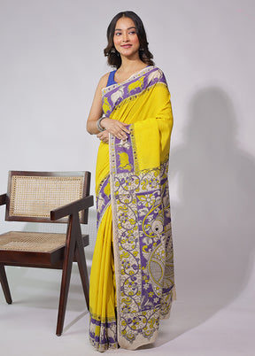Yellow Cotton Saree With Blouse Piece