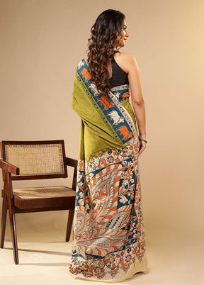 Green Cotton Saree With Blouse Piece