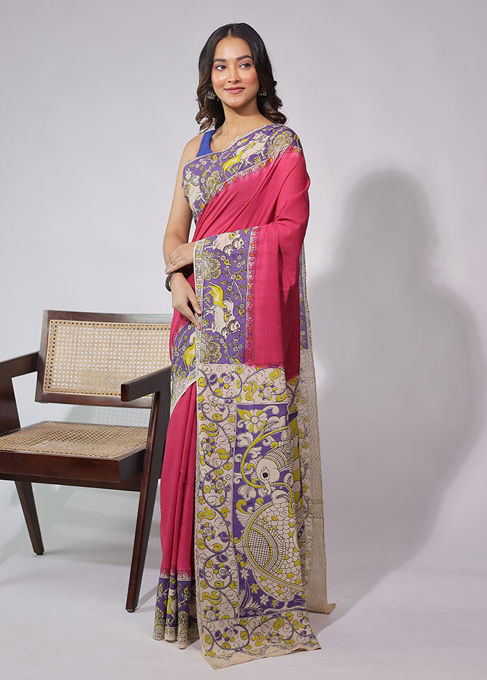 Pink Cotton Saree With Blouse Piece