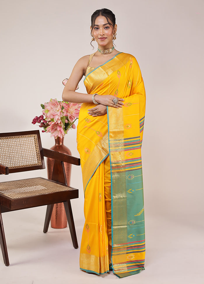 Yellow Kalakethra Silk Saree With Blouse Piece