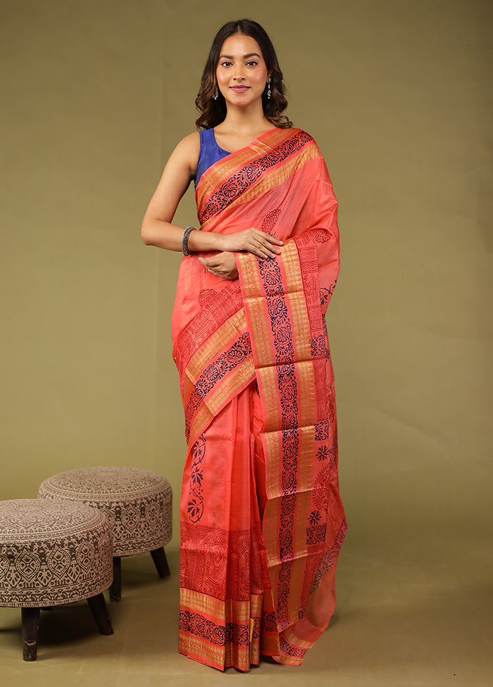 Pink Printed Pure Silk Saree Without Blouse Piece