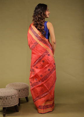 Pink Printed Pure Silk Saree Without Blouse Piece