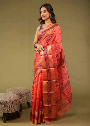 Pink Printed Pure Silk Saree Without Blouse Piece