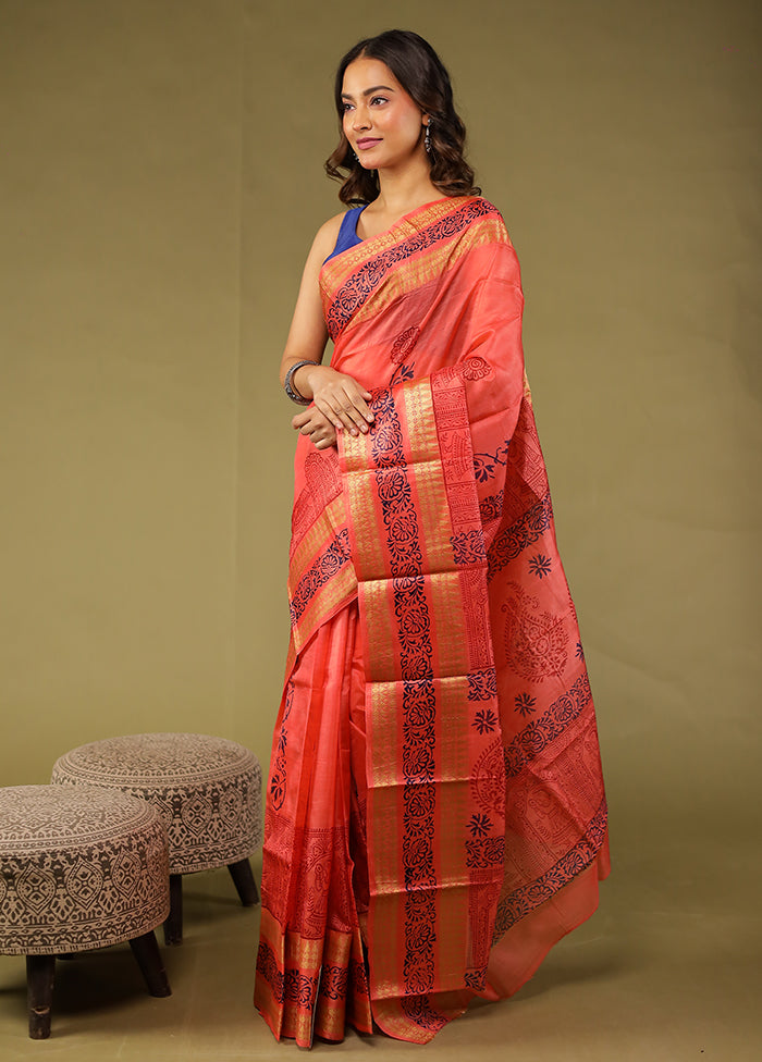 Pink Printed Pure Silk Saree Without Blouse Piece
