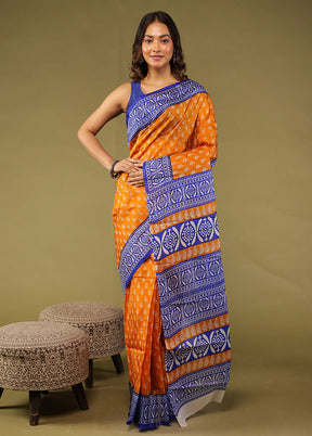 Yellow Printed Pure Silk Saree Without Blouse Piece