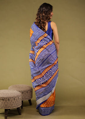 Yellow Printed Pure Silk Saree Without Blouse Piece