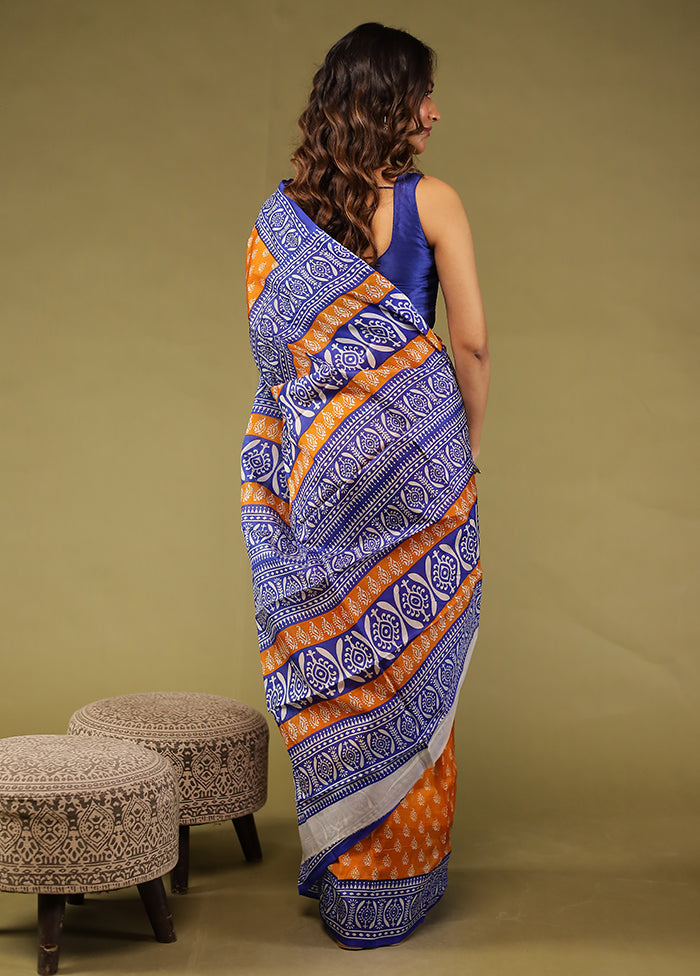 Yellow Printed Pure Silk Saree Without Blouse Piece