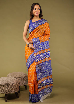 Yellow Printed Pure Silk Saree Without Blouse Piece