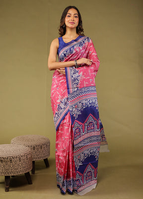 Purple Printed Pure Silk Saree Without Blouse Piece