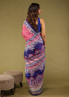 Purple Printed Pure Silk Saree Without Blouse Piece