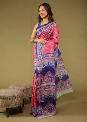 Purple Printed Pure Silk Saree Without Blouse Piece