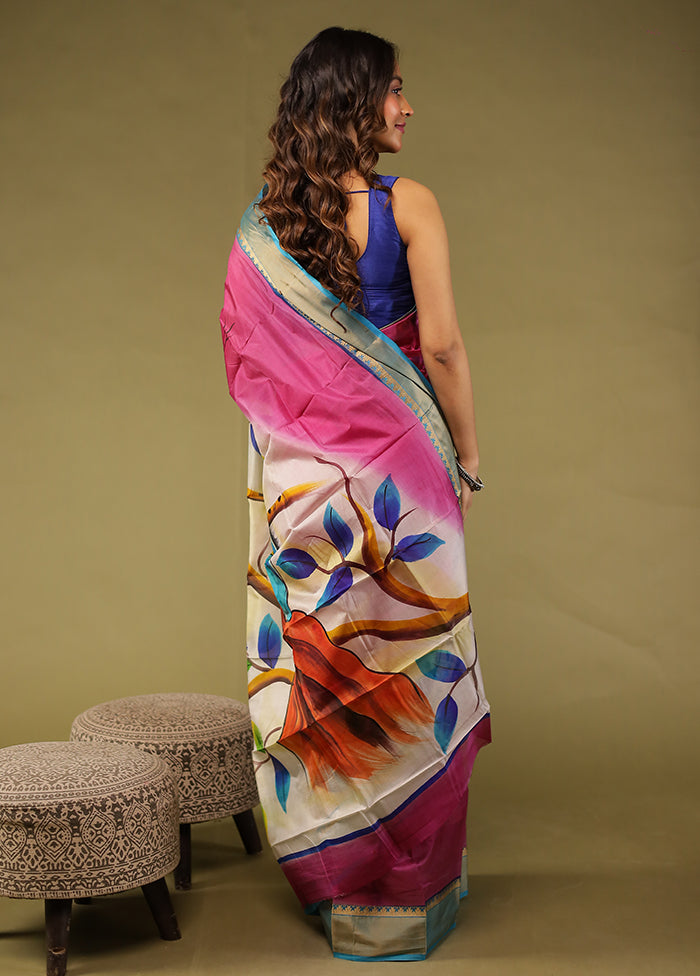 Purple Printed Pure Silk Saree Without Blouse Piece