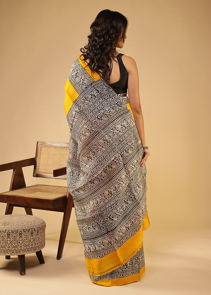 Yellow Printed Pure Silk Saree Without Blouse Piece