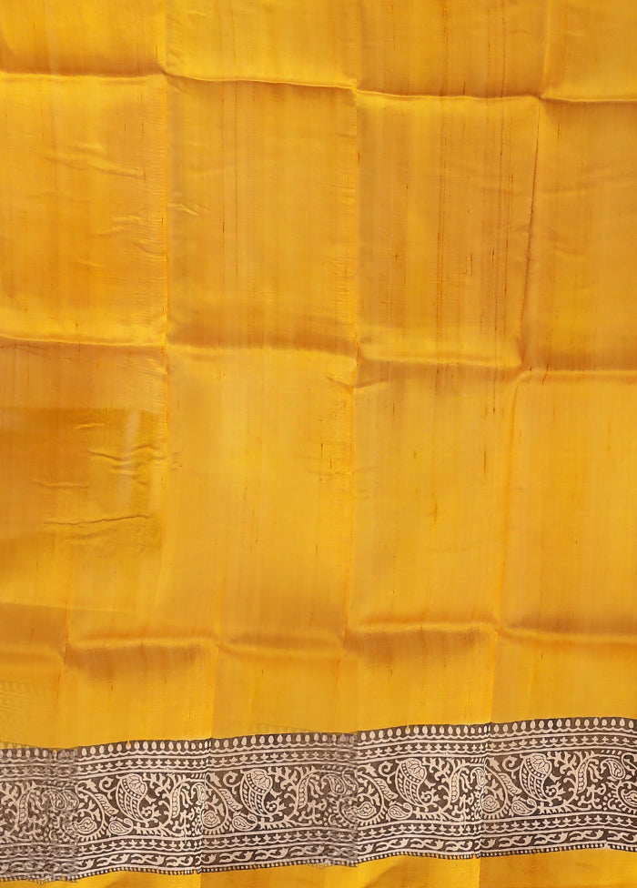 Yellow Printed Pure Silk Saree Without Blouse Piece