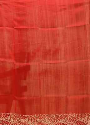 Red Printed Pure Silk Saree Without Blouse Piece