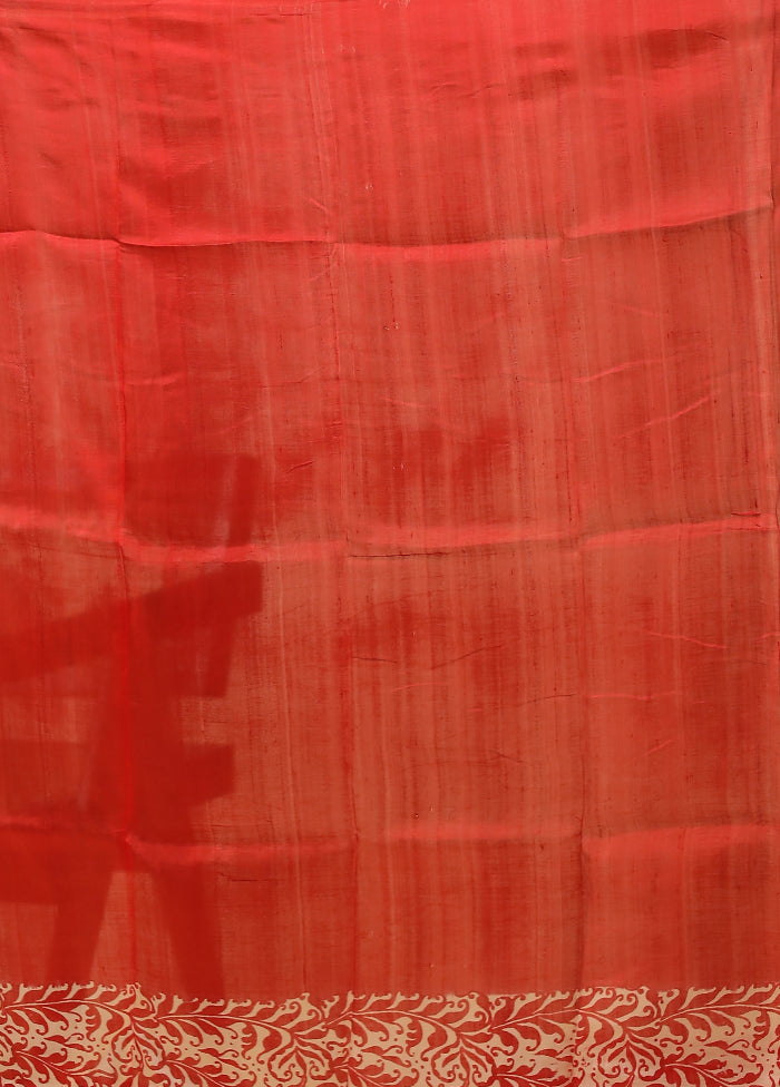 Red Printed Pure Silk Saree Without Blouse Piece