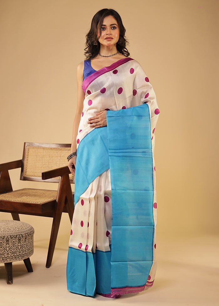 Cream Printed Pure Silk Saree Without Blouse Piece