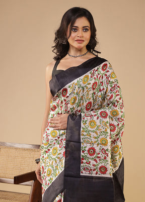 Cream Printed Pure Silk Saree Without Blouse Piece