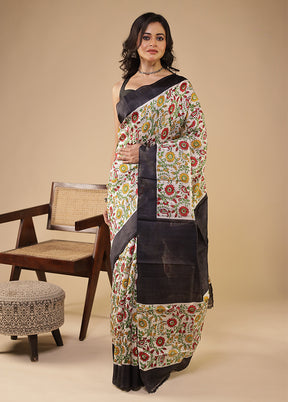 Cream Printed Pure Silk Saree Without Blouse Piece