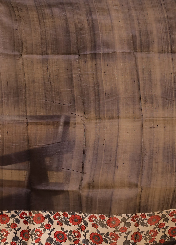 Cream Printed Pure Silk Saree Without Blouse Piece