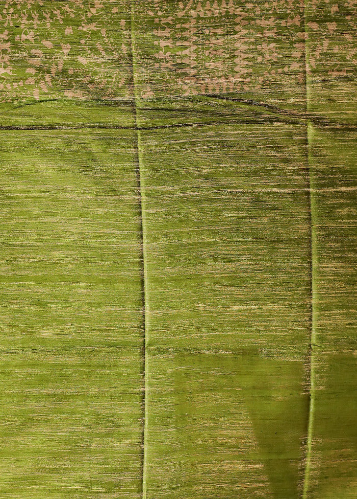 Green Tussar Silk Saree With Blouse Piece
