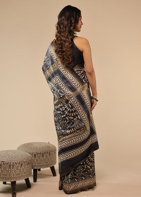 Black Tussar Silk Saree With Blouse Piece
