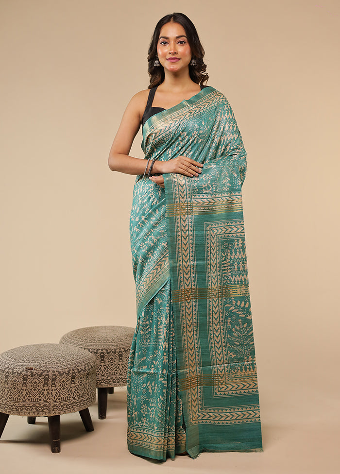 Green Tussar Silk Saree With Blouse Piece
