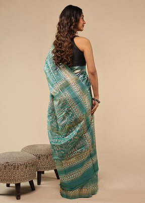 Green Tussar Silk Saree With Blouse Piece