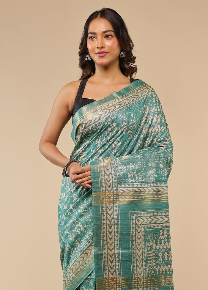 Green Tussar Silk Saree With Blouse Piece