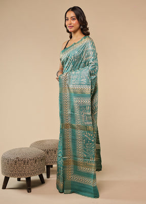 Green Tussar Silk Saree With Blouse Piece