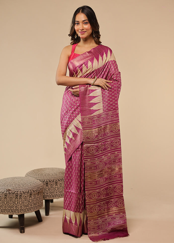 Purple Tussar Silk Saree With Blouse Piece