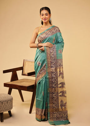 Green Tussar Silk Saree With Blouse Piece