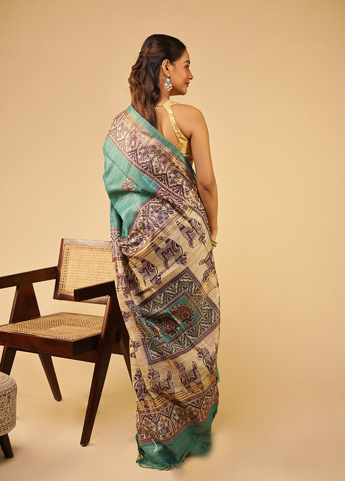 Green Tussar Silk Saree With Blouse Piece