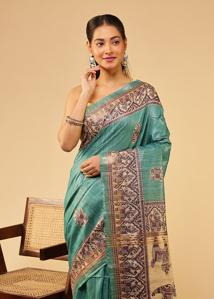 Green Tussar Silk Saree With Blouse Piece