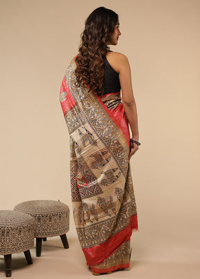Red Tussar Silk Saree With Blouse Piece