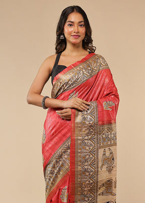Red Tussar Silk Saree With Blouse Piece