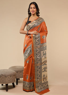 Brown Tussar Silk Saree With Blouse Piece