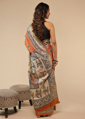 Brown Tussar Silk Saree With Blouse Piece