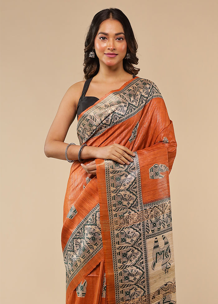 Brown Tussar Silk Saree With Blouse Piece