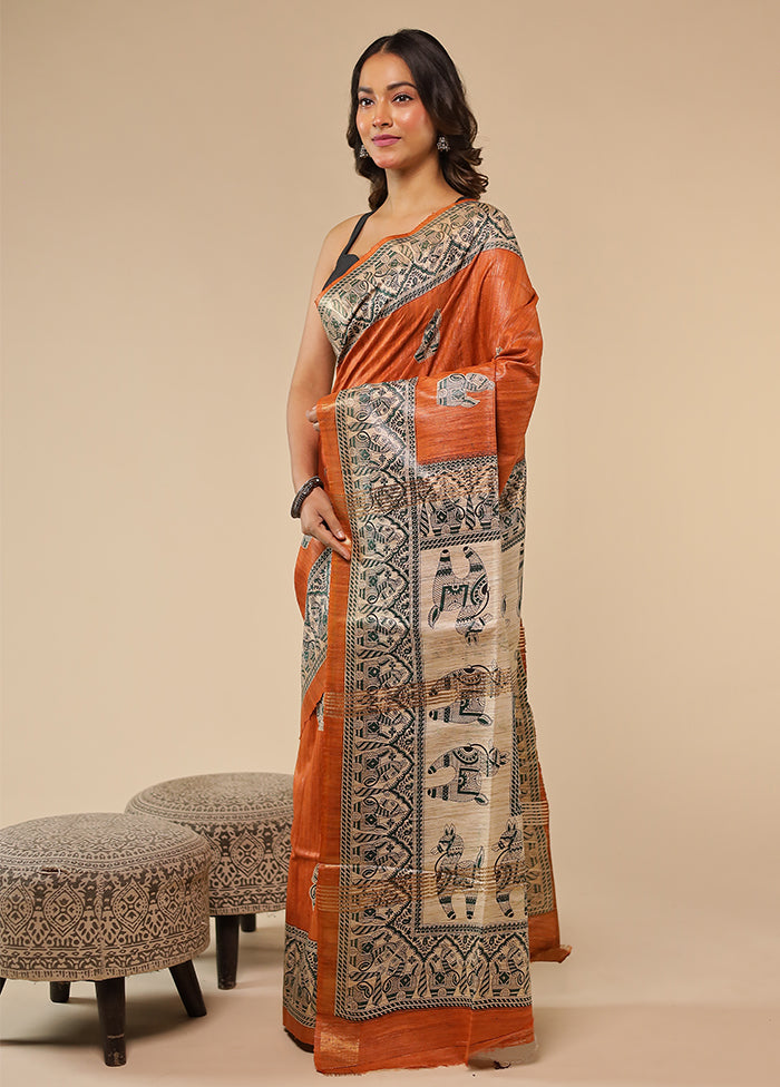 Brown Tussar Silk Saree With Blouse Piece