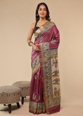 Purple Tussar Silk Saree With Blouse Piece